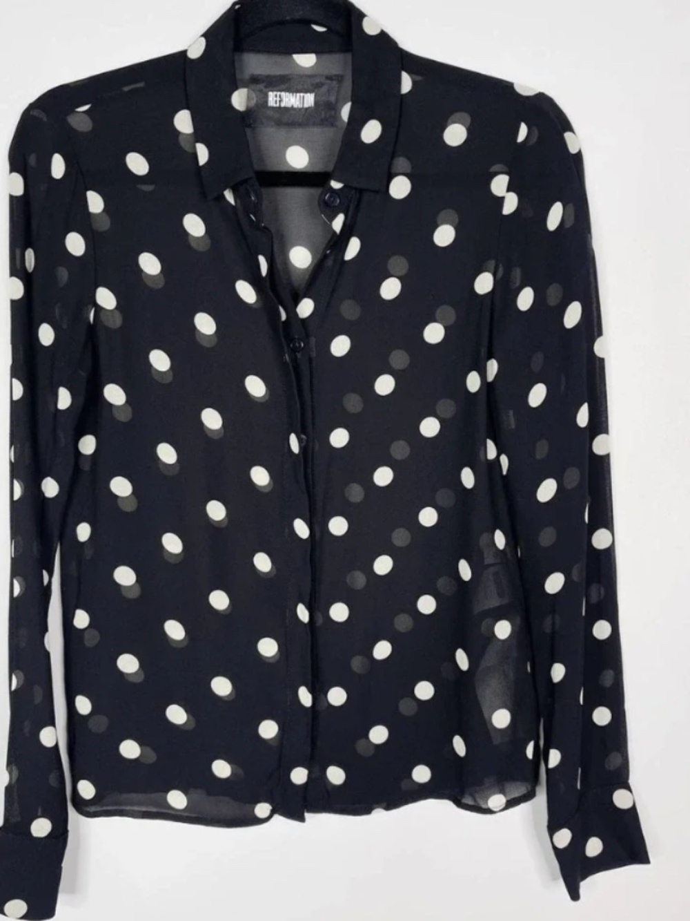 Reformation Sheer Polka Dot Blouse